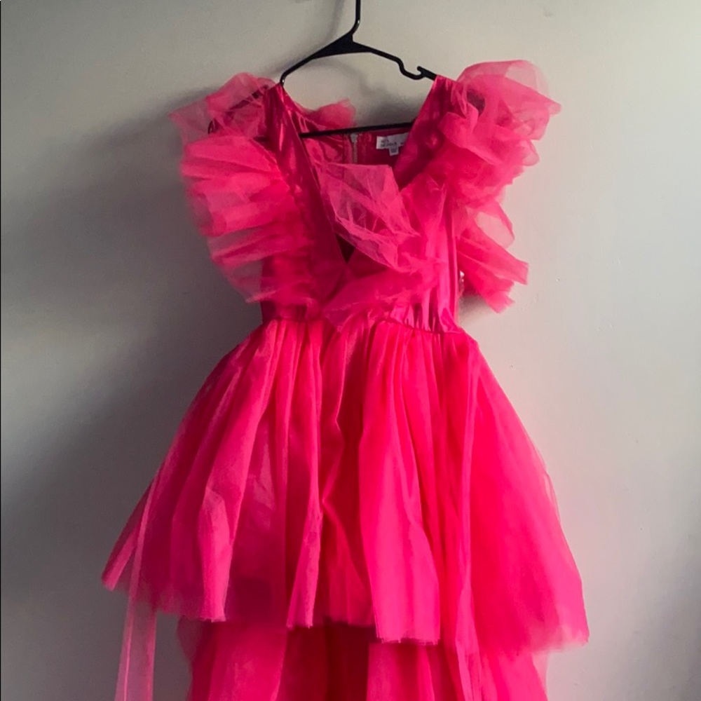 Hot pink tulle high low dress